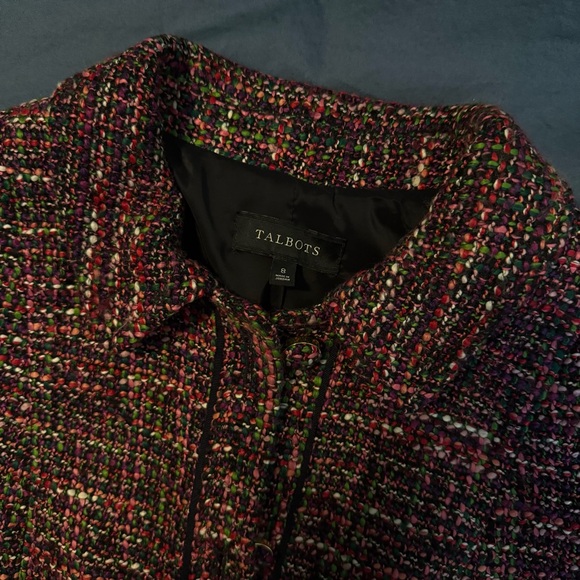 Talbots Pink Multi-Color Tweed Zip Blazer Jacket 8 - Picture 4 of 5